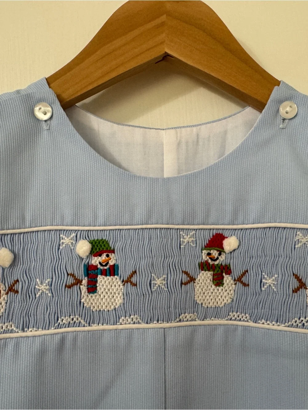 Baby Blue Smocked Snowman Longall 18 month size